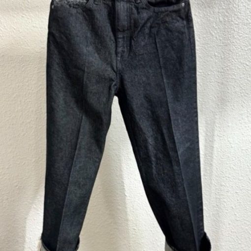 크로셰와 니트 스티치가 있는 센터 프레스 데님 (블랙) [오프라인 매장 한정]